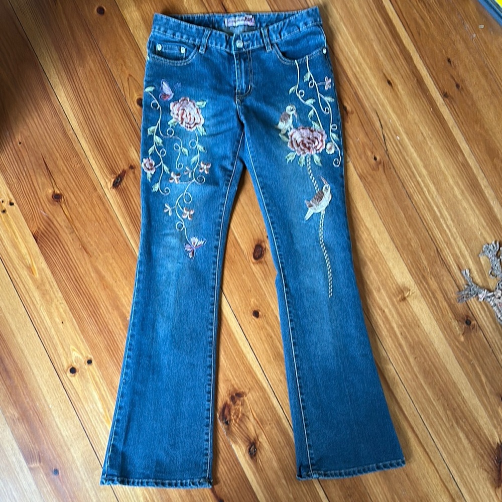 Embroidered Floral Blue Jeans